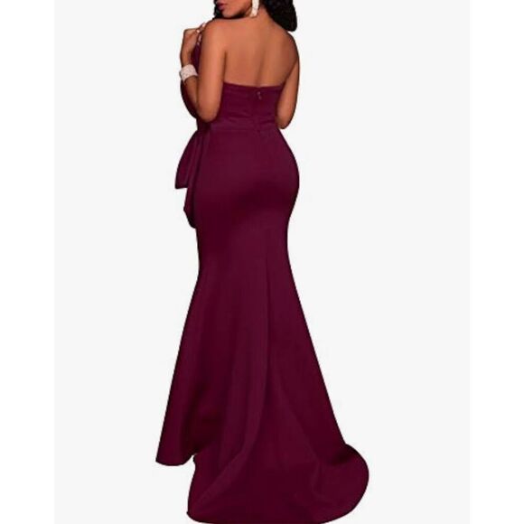 NEW Strapless Oversized Bow Applique Evening Gown Maxi Dress L - Picture 2 of 4